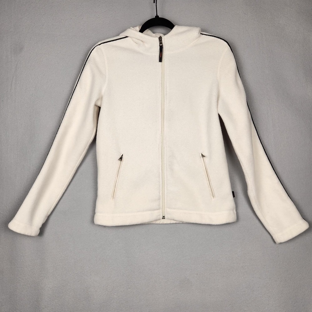 Banana Republic Jacket Womens Medium White Fleece Full Zip Hooded 100% Polyester
